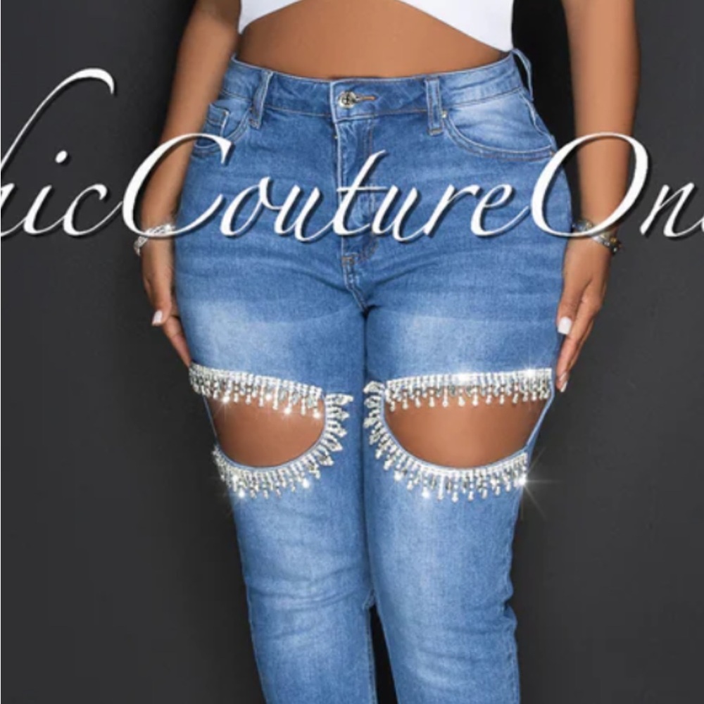 Rhinestone cutout jeans